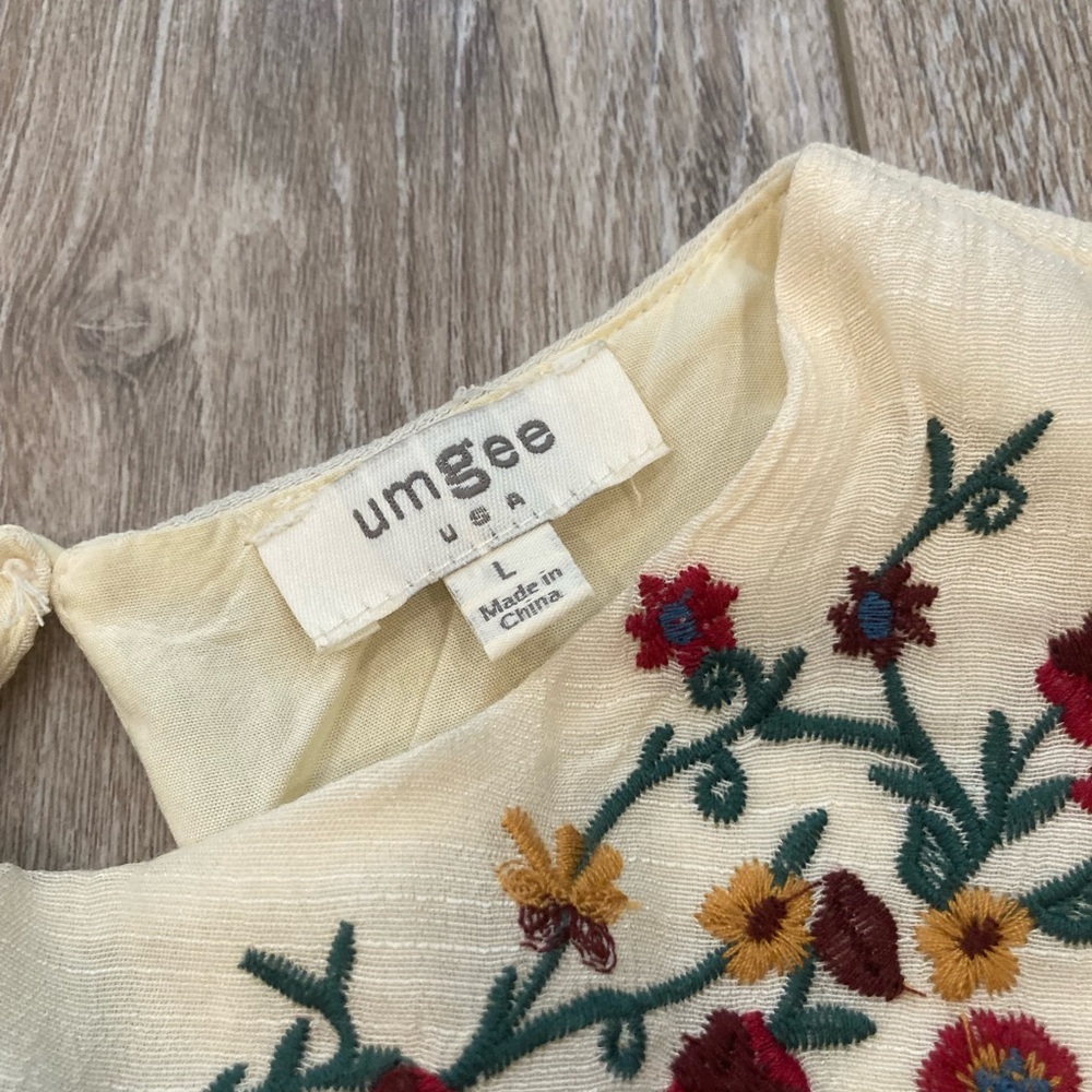 Colorful Flower Embroidered Cream Dress - Picture 3 of 5
